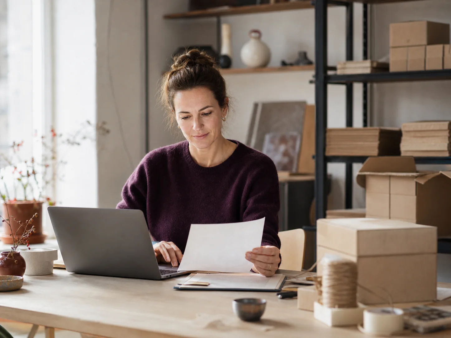 Webshopondernemer werkt thuis met zakelijke post en een gehuurd vestigingsadres